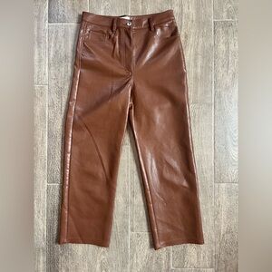 Wilfred Brown Faux Leather Cropped Pants Size 4 High Rise Vegan Leather